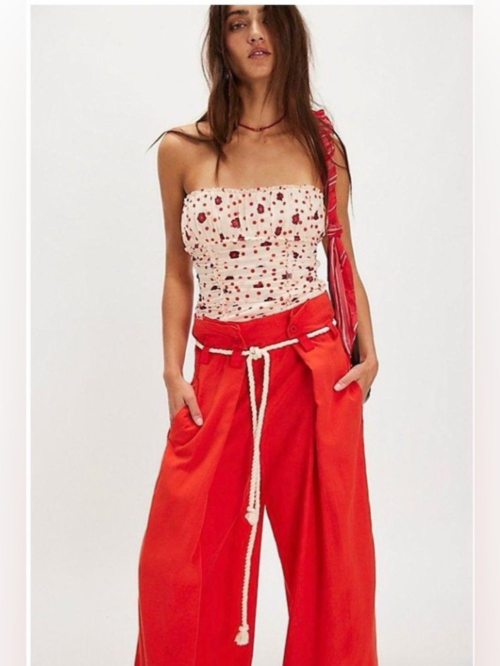 Free People Scottie Printed Tube Top Ivory Tea Combo Red Cream Sz M & L NWOT